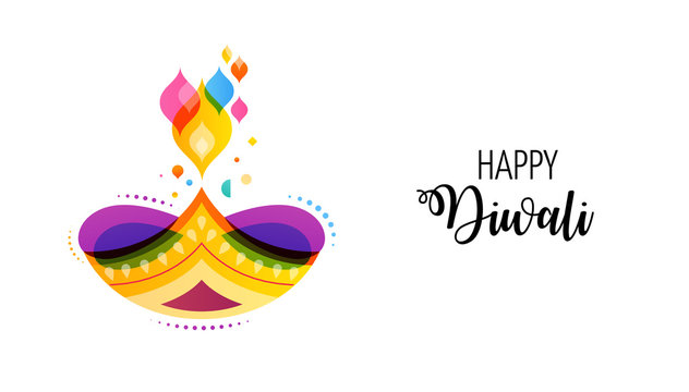 Happy Diwali Hindu festival banner. Burning diya illustration, background for light festival of India