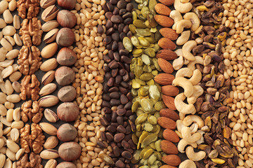 Variety of tasty fresh nuts, closeup