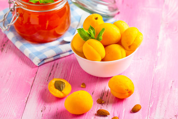 apricot jam fruit fresh brigh twooden background