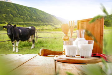 desk of free space and milk 