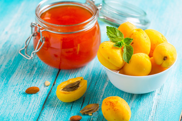 apricot jam fruit fresh brigh twooden background