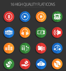 digital music 16 flat icons