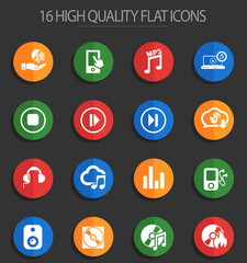 digital music 16 flat icons