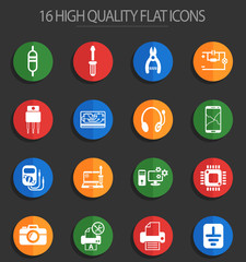 electronics repair 16 flat icons