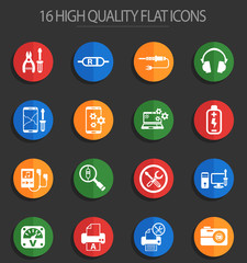 electronics repair 16 flat icons