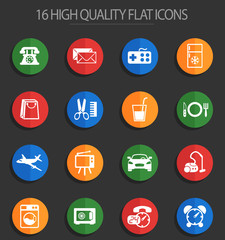 hotel room service 16 flat icons