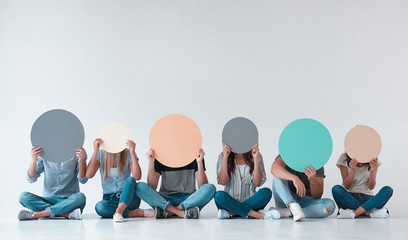 Group of young people on white background