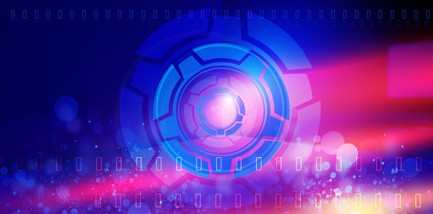 Abstract neon background, holographic display, blue