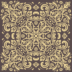 Elegant vintage vector golden square ornament in classic style. Abstract traditional pattern with oriental elements. Classic vintage pattern
