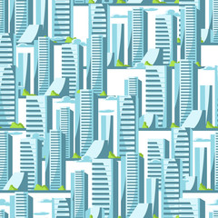 City skyscrapers seamless pattern in blue colors.