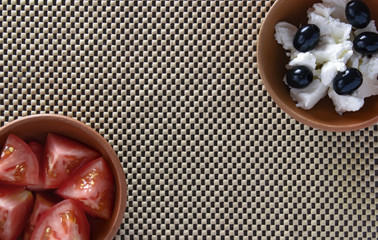 Feta cheese with olives and   tomatoes