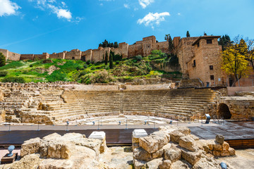 The fortress Alcazaba withe ruins of roman theater, Malaga, Spain - obrazy, fototapety, plakaty