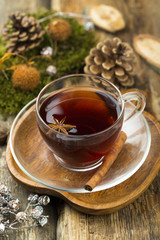 Homemade black winter tea with spices
