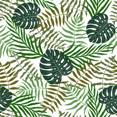 Naklejka na ściany i meble Tropical background with palm leaves. Seamless floral pattern. Summer vector illustration