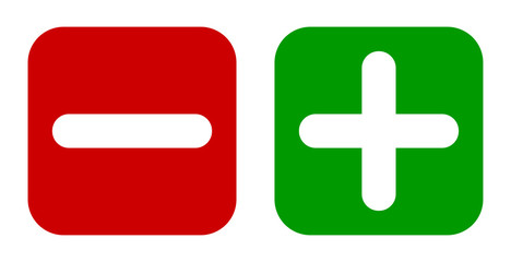 Minus & Plus Signs Icons, Flat Square Buttons Set. Vector EPS 10