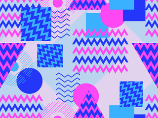 Memphis seamless pattern. Geometric elements memphis in the style of 80s. Synthwave retro background. Retrowave. Vector illustration