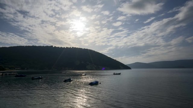 Desimi Beach Timelapse with the boats ancored Greece Kefalonia