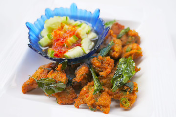 Fried fish-Paste Balls,serve with fresh vetgetable and sauce