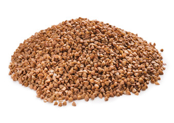 Pile of dry buckwheat isolated on white