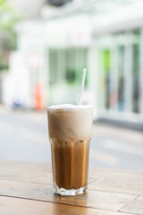 iced cappuccino coffee glass in cafe