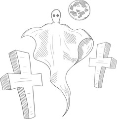 White Halloween background with hand-drawn sketches.