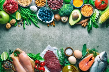 Foto op Plexiglas Eten Uitgebalanceerd dieet voedsel achtergrond