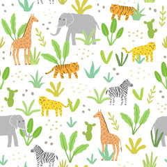 Cute animals in jungle.