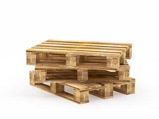 A stack of brown wooden pallets isolated on a white background. 3D illustration