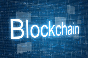 Blockchain word on digital background