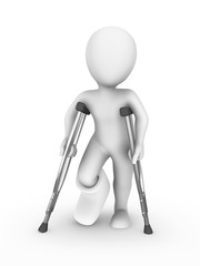 3d rendered white human with crutches