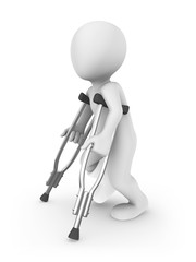 3d rendered white human with crutches