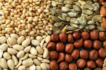 Variety of tasty fresh nuts, closeup