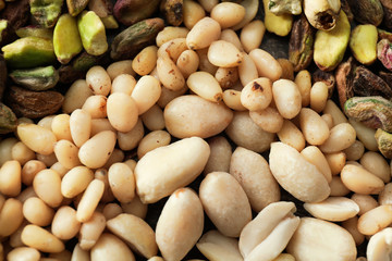 Variety of tasty fresh nuts, closeup
