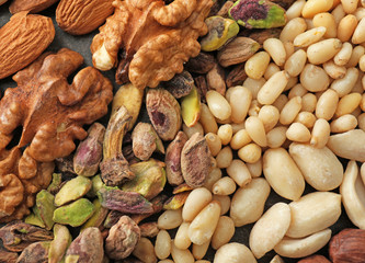 Variety of tasty fresh nuts, closeup