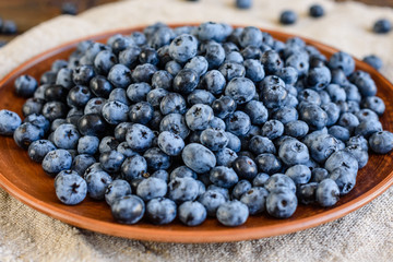 Fresh berries of blueberry on a plate. It can be used as a background