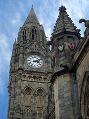 Fototapeta na wymiar historic rochdale town hall in lancashire with gothic architectural details and tall clock tower