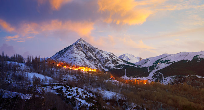 Benasque village sunset in Huesca Pyrenees Spain