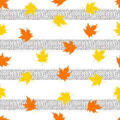 Seamless pattern with colorful maple leaves on the white background