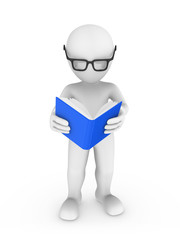 3d rendered white human reading the book