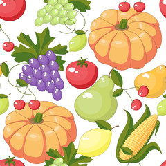 Pattern of fruits and vegetables. Seamless pattern. Vector illustration.