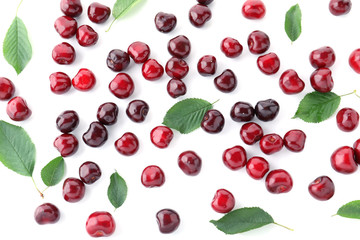 Ripe cherry on white background