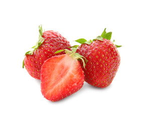 Fresh ripe red strawberries on white background