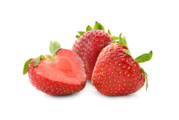 Fresh ripe red strawberries on white background