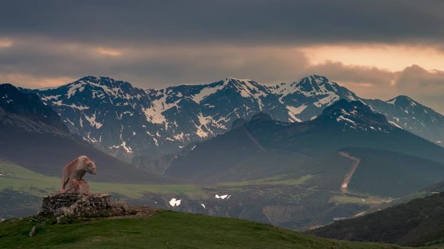 4k timelapse footage of the sunset time viewed from the Sierra del Oso viewpoint, near Picos de Europa National Park, Spain.
