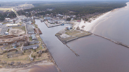 Harbor Roja Latvia Aerial view of countryside drone top view