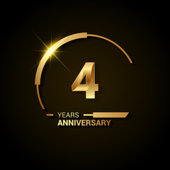 4 Years Anniversary Celebration Logotype. Golden Elegant Vector Illustration with Half Circle, Isolated on Black Background can be use for Celebration, Invitation, and Greeting card