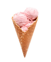 Tasty strawberry ice cream on white  background