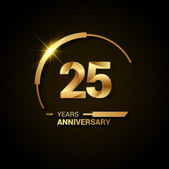 25 Years Anniversary Celebration Logotype. Golden Elegant Vector Illustration with Half Circle, Isolated on Black Background can be use for Celebration, Invitation, and Greeting card