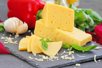 Cheese with basil and vegetables