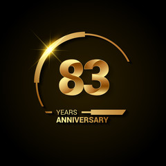 83 Years Anniversary Celebration Logotype. Golden Elegant Vector Illustration with Half Circle, Isolated on Black Background can be use for Celebration, Invitation, and Greeting card
